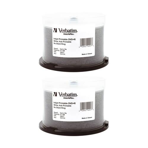 2 x 50pc VERBATIM DVD+R White Wide Inkjet 16x Speed Blank Discs 4.7GB