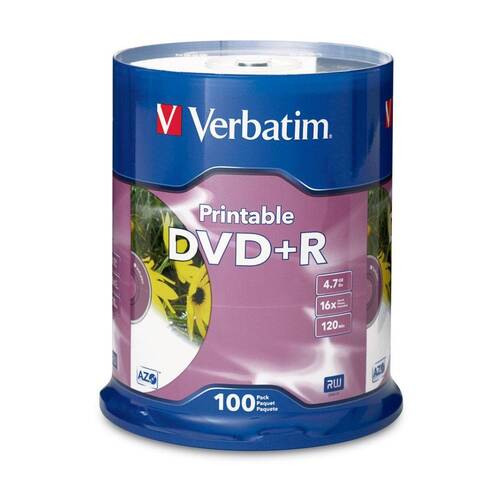 100pc VERBATIM DVD+R White InkJet 16x Speed Blank Discs 4.7GB