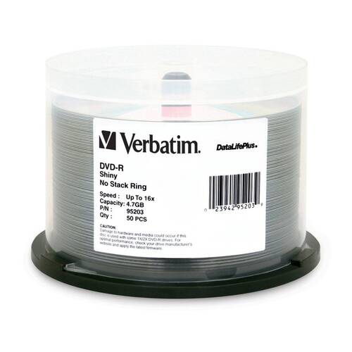 50pc VERBATIM DVD-R Bulk Silver Shiny 16x Speed Blank Discs 4.7GB