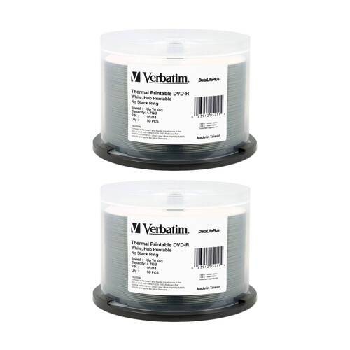 2 x 50pc VERBATIM DVD-R White Wide Thermal 16x Speed Blank Discs 4.7GB