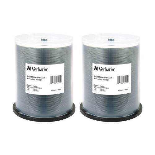 2 x 100pc VERBATIM CD-R White Wide InkJet 52x Speed Blank Discs 700MB