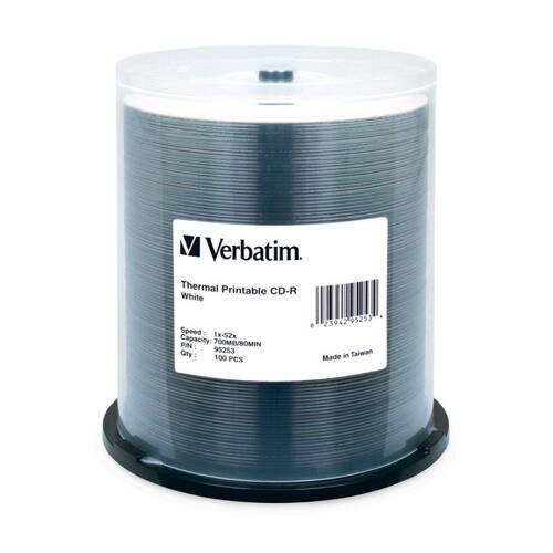 100pc VERBATIM CD-R White Wide Thermal 52x Speed Blank Discs 700MB