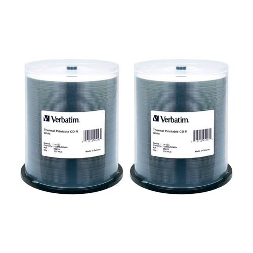 2 x 100pc VERBATIM CD-R White Wide Thermal 52x Speed Blank Discs 700MB