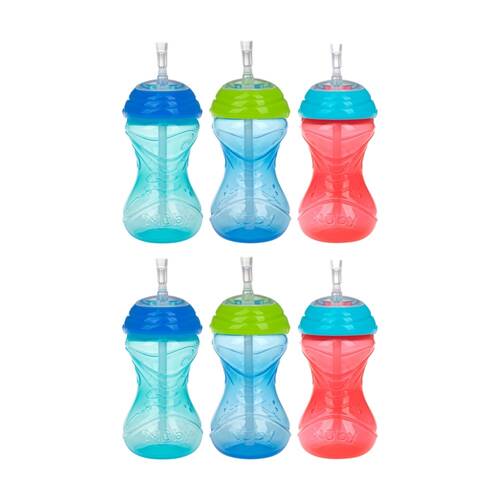 2x 3pc Nuby No Spill Flexi-Straw Gripper Cup Kids Drink Bottle 300ml Boy 12m+