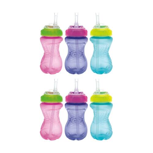 2x 3pc Nuby No Spill Flexi-Straw Gripper Cup Kids Drink Bottle Girl 12m+