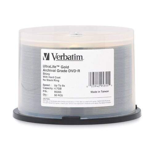 50pc VERBATIM DVD-R Gold Archival Grade Hard Coat 8x Speed Bank Discs 4.7GB