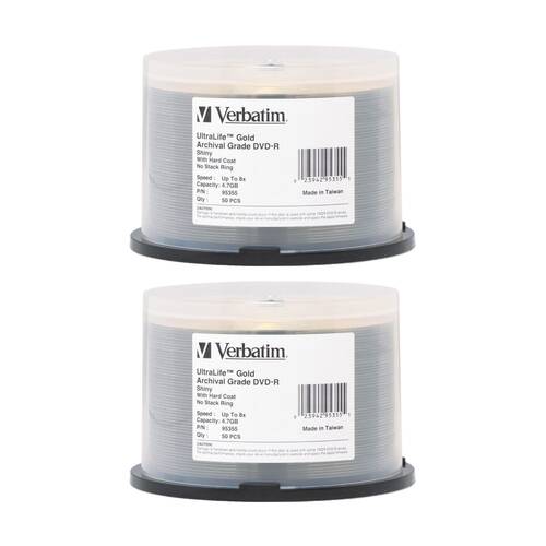 2 x 50pc VERBATIM DVD-R Gold Archival Grade Hard Coat 8x Speed Bank Discs 4.7GB