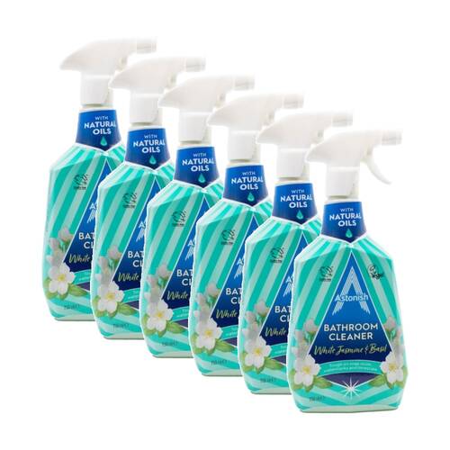 6PK Astonish Bathroom Cleaner Spray W/ Natural Oils White Jasmine & Basil 750ml