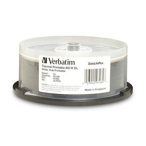 25pc VERBATIM BD-R DL Spindle White Wide Thermal 6x Blank Disc 50GB
