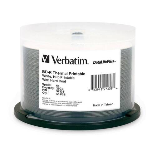 50pc VERBATIM BD-R White Wide Thermal 6x Speed Blank Discs 25GB