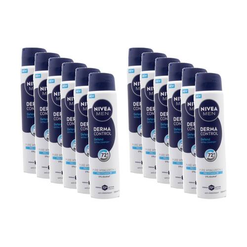 12PK Nivea 72H Antiperspirant Men's Derma Control Spray 250ml Pro Vitamin B5