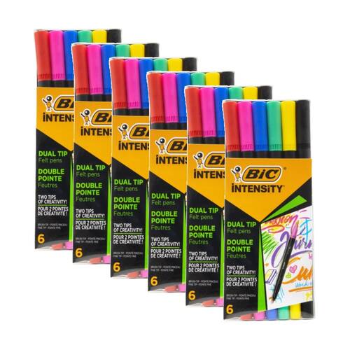 6x 6pc BIC Dual Tip Felt Pens Intensity Colours Pack Markers Create Art