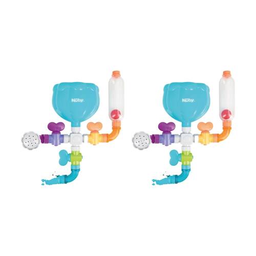 2x Nuby Wacky Water Works Bath Toy W/ Pipes Valves Suction Cups Multicolour 3m+