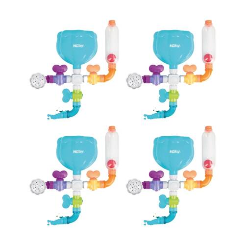4x Nuby Wacky Water Works Bath Toy W/ Pipes Valves Suction Cups Multicolour 3m+