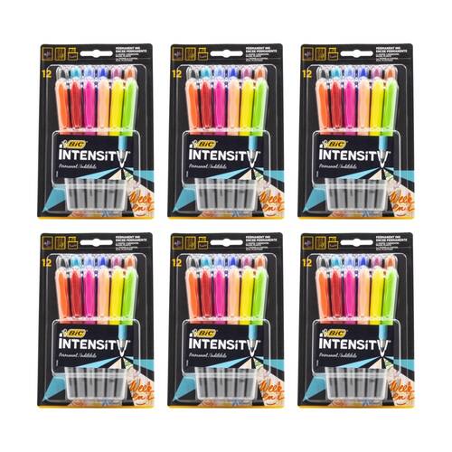6PK Bic Permanent Ink Pens Intensity Assorted Colours Chisel Tip 12pc