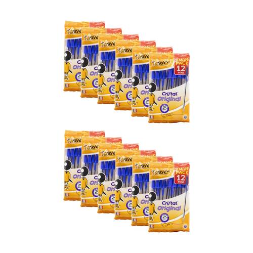 12x 12pc BIC Pens Cristal Original Ballpoint Writing Value Pack Blue
