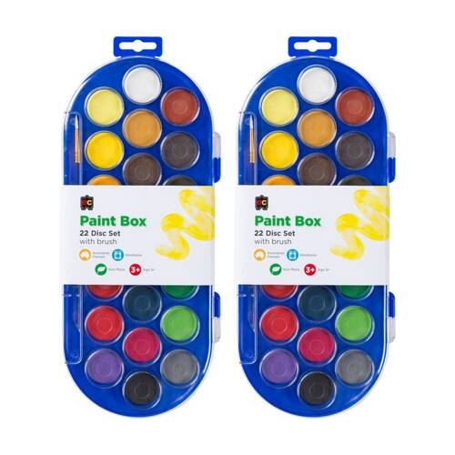 2PK Educational Colours 22 Disc Watercolour Paint Box Clear Lid Kids Art 3y+