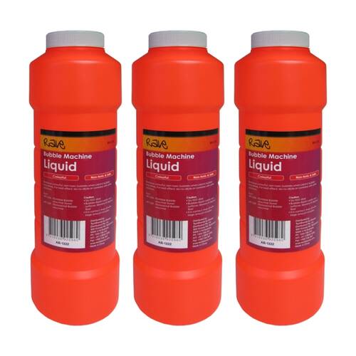 3PK Rave Bubble Mania Machine Liquid For Colourful & Non-Toxic Bubbles 1L