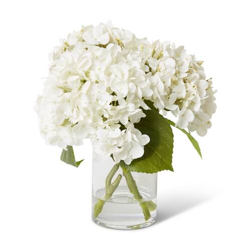 E Style Hydrangea Mix White Artificial Flower Arrangement Clear Vase 30x29cm