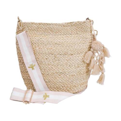 LVD Jute Women Tote Handbag W/ Beige Cross Body Strap 30x10x27cm