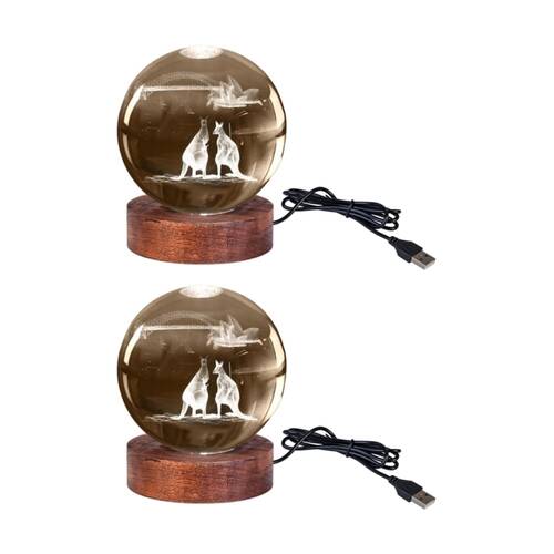 2PK Art + Tech 3D Crystal Ball Colour Changing Lamp USB Powered Australiana