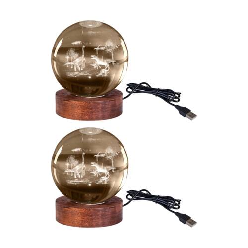 2PK Art + Tech 3D Crystal Ball Colour Changing Lamp USB Powered Dino Land