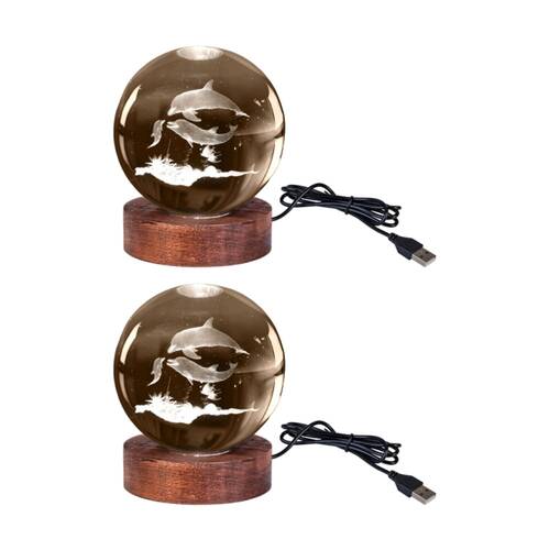2PK Art + Tech 3D Crystal Ball Colour Changing Lamp USB Powered Dolphin