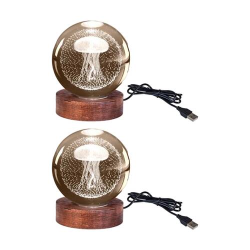 2PK Art + Tech 3D Crystal Ball Colour Changing Lamp USB Powered Jellyfish