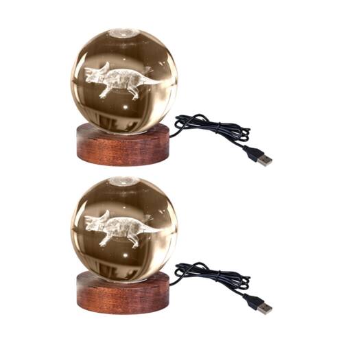 2PK Art + Tech 3D Crystal Ball Colour Changing Lamp USB Powered Triceratops