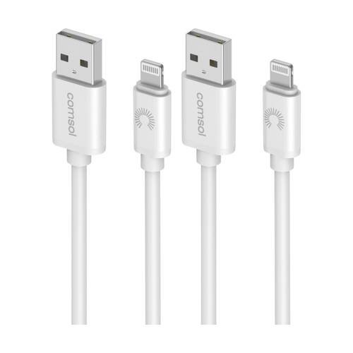 2PK Comsol MFI Certified Lightning To USB-A Fast Charge Cable White iPhone 14 2m