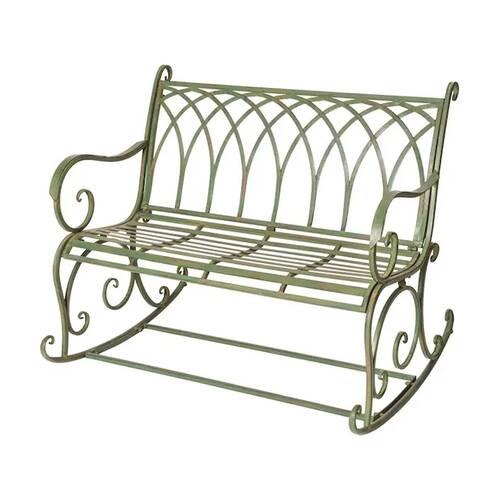 Metal Garden Rocking Bench Patio Vintage Green Outdoor Seating