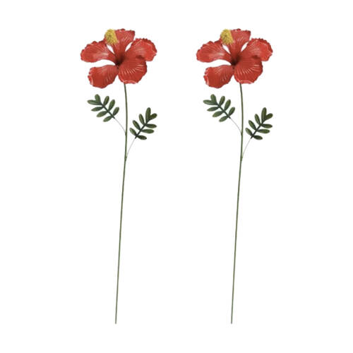 2PK Hibiscus Stake Decorative Powder Coated Metal Garden Ornament Tropical
