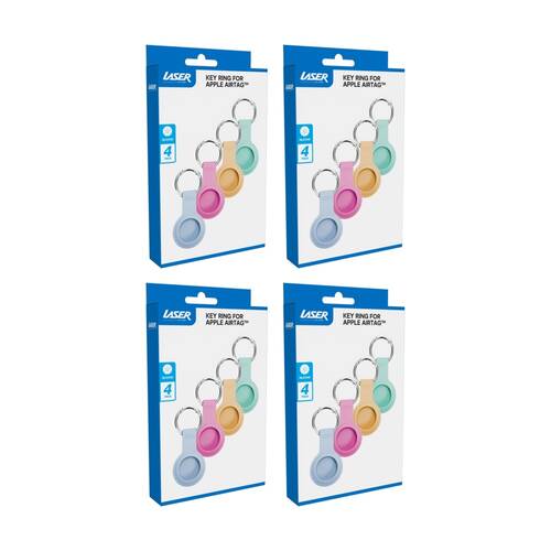 4x 4pc Laser AirTag Silicone Vibrant Tones Soft Touch With Keyring Multicolour
