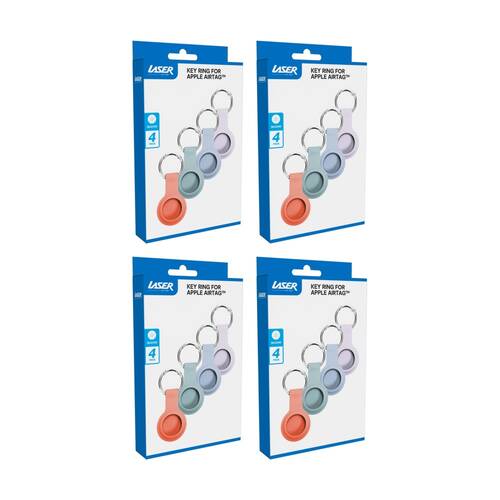4x 4pc Laser AirTag Silicone Soft Pastel Protection W/ Keyring Multicolour