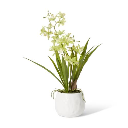 E Style Cymbidium Mini Green Orchid Artificial Plant White Vase 17x11x46cm