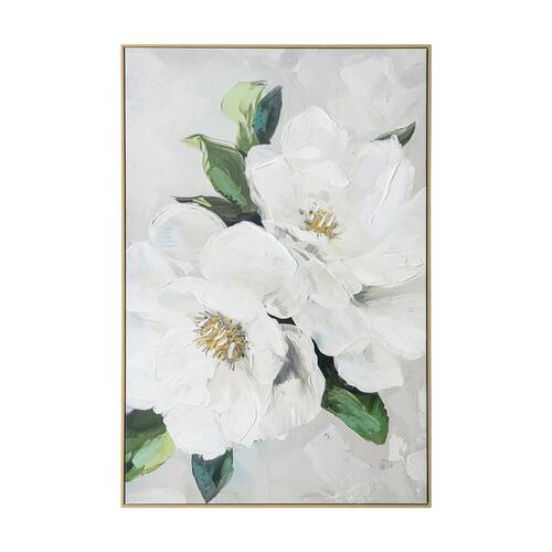 Urban Style Brushmarks Embellished Canvas Painting Artwork White Magnolia 1225mm