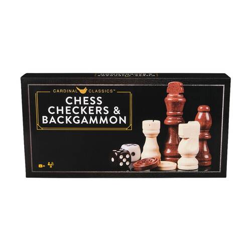 Cardinal Classic Kids/Family Deluxe Backgammon, Chess & Checkers Board Games 6y+