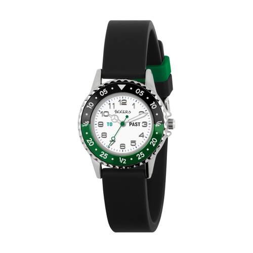 Tikkers Football Silicone Strap Dial Time Teacher Kids Watch Black/Green