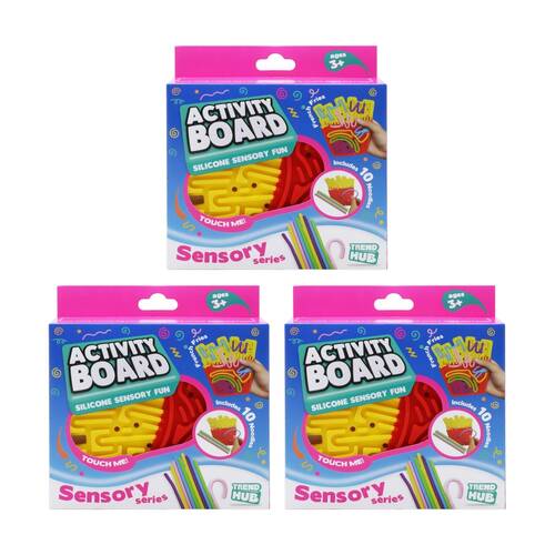 3PK Trend Hub Kids 3y+ Silicone Activity Board Wave 2 Sensory Toy Assorted