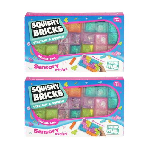 2PK Trend Hub Kids 3y+ Squishy Bricks Glitter Fidget Blocks Sensory Toy