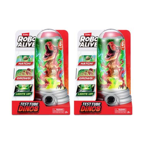 2PK Zuru Kids Robo Alive Test Tube Dinos With LED Lights Interactive Toy 3y+