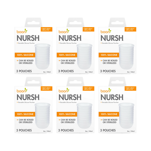 6x 3pc Boon Nursh 236ml Collapsible Air Free Silicone Pouch 12.70x10.01x5.08