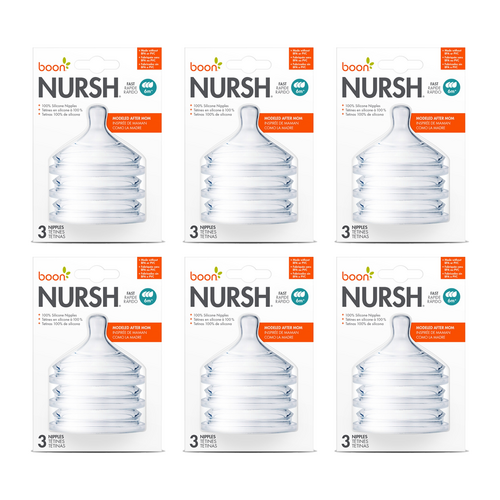 6x 3pc Boon Nursh Fast Flow Air Free Feeding Silicone Nipples Teet 6m+