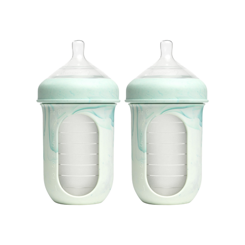 2PK Boon Nursh Tie Die 236ml Collapsible Silicone Bottle Mint 3m+