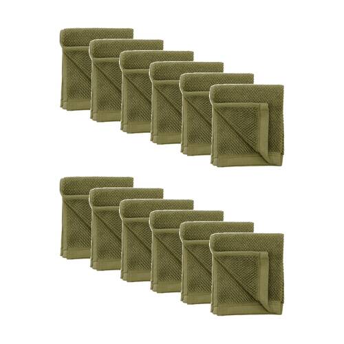 12PK Bambury Angove 600gsm Soft Absorbent Cotton Face Washer 33x33cm Green