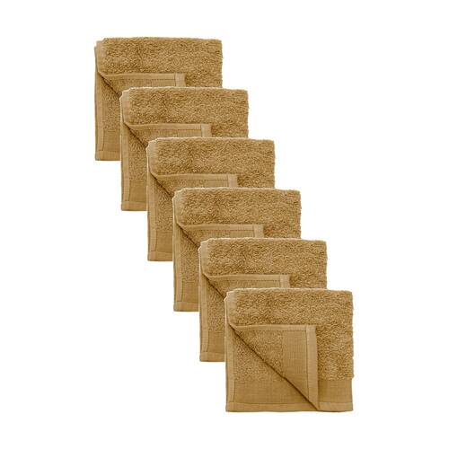 6PK Bambury Elvire 600gsm Soft Absorbent Cotton Face Washer 33x33cm Brown