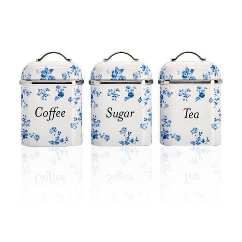 3pc Laura Ashley Canister Set S/S Easy Clean China Rose with Lid White
