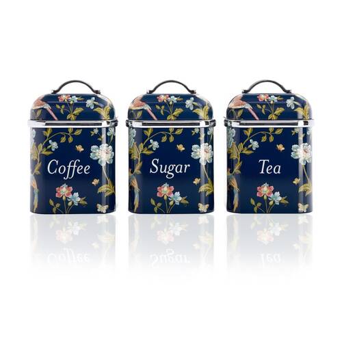 3pc Laura Ashley Canister Set S/S Easy Clean Elveden Navy with Lid Blue