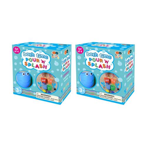 2x 4pc Buddy & Barney Bath Time Buckets Pour 'N Splash Plastic Kids Toy 3y+