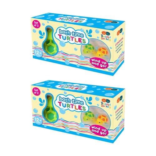 2x 2pc Buddy & Barney Bath Time Swimming Turtles Wind Up Plastic Kids Toy 12m+